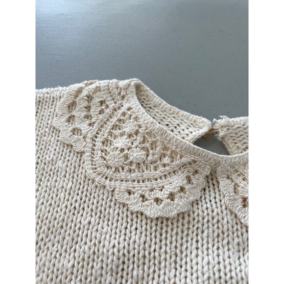 Vintage 90s College Point Sweater Size Medium Crochet Peter Pan Deadstock NEW - Picture 8 of 8